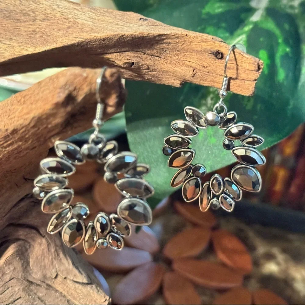 Silver Statement Teardrop Cluster Hoop Earrings